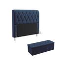 Kit Cabeceira Sirius 160 Para Cama Queen e Calçadeira Sagitarius Sued Azul Marinho Aradecor