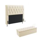 Kit Cabeceira Sirius 195 Modulada Estofada e Calçadeira Sagitarius N-030 Veludo Bege Aradecor