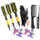 Kit Cabeleireiro Escovas Pentes Prendedores de Cabelo Luva M