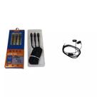 Kit cabo de dados 3 em 1 cbo 20031 e fone de ouvido com fio preto fon 9817 inova Kit cabo de dados 3 em 1 cbo 20031 e fone de ouvido com fio preto fon 9817 inova