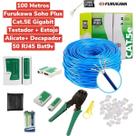 Kit cabo de rede az 100m furukawa alicate+testador+50rj45+bat 9v