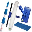 Kit Cabo Extensão Telescópica 9 Metros + Rodo Limpa Vidros 2 em 1 35 cm Vidro + Suporte Limpa Tudo LT + Fibra Azul