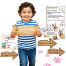Kit Caça ao Tesouro de Páscoa Infantil 32 Itens: Pistas + Mapa + Pegadas + Certificado + Pasta Temática