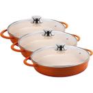 Kit Caçarola Baixa Hercules Indução Antiaderente Ceramico Tampa de Vidro Redonda Laranja 30cm 3,5L + 3,5L + 3,5L Kit Caçarola Baixa Hercules Indução Antiaderente Ceramico Tampa de Vidro Redonda Laranja 30cm 3,5L + 3,5L + 3,5L