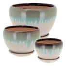 Kit Cachepô Vaso Decorativo Para Planta Cerâmica Azul 3 Peça