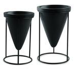 Kit Cachepot em Cimento Preto Com Suporte 2Pçs 11538 Mart