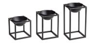 Kit Cachepot Preto c/ Suporte em Metal 3 Pcs 10126 Mart