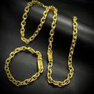 Kit Cadeado 8mm Corrente + Pulseira Banhado a Ouro 18K