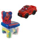 kit Cadeira Cadeirinha Toy Blocos 24 Peças + Carrinho Pickup Homem Aranha e Batman