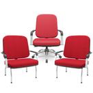 Kit Cadeira de Escritório Giratória e 2 Cadeiras Fixas Cromada Magno P03 Crepe Vermelho - Lyam Decor