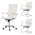 Kit Cadeira de Escritório Presidente Stripes + 2 Cadeiras Interlocutor Fixa Branca Office
