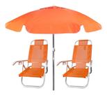 Kit Cadeira De Praia + Guarda-sol Articulável 2,0m Laranja