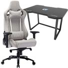 Kit Cadeira Gamer Cinza Encosto Reclinável Confortável Ergonômica P/ Jogar Videogame + Mesa Escrivaninha Gamer Tampo Mdf e Base em Aço