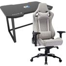 Kit Cadeira Gamer Cinza Encosto Reclinável Confortável Ergonômica Para Setup Gamer + Mesa Gamer Estrutura Grande Alta Resistência