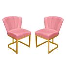Kit Cadeira Pétala Veludo Rosa Base Dourada - Vallisa Decor