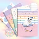 Kit Caderno Brochura Grande Capa Dura Gatinha Sissi com Adesivos 4un 80 folhas Escolar Ensino Fundamental Infantil