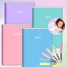 Kit Caderno Brochura Grande com Pauta Capa Dura 4 Cores Tom Pastel + Kit Marca Texto 6 Cores Tons Pasteis Escolar