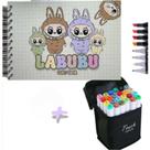 Kit Caderno de Atividades Labubu + canetinha 24 cores Ponta dupla Kit Caderno de Atividades Labubu + canetinha 24 cores Ponta dupla