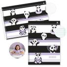 Kit Caderno Urso Panda Brochura 80 Folhas e Desenho 60 Folhas Capa Dura Escolar para Ensino Infantil e Fundamental
