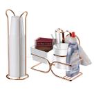 Kit Café 2 Peças Suporte Copos 200ml Porta Sachês Guardanapos Adoçante Rose Gold - Future