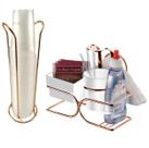 Kit Café 2 Peças Suporte Copos 200ml Porta Sachês Guardanapos Adoçante Rose Gold - Future