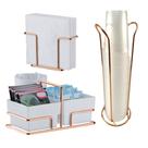Kit Café 3 Peças Suporte Copos Descartáveis 200ml Porta Sachês Guardanapos Cobre Rose Gold - Future
