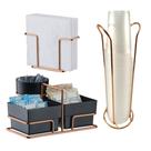 Kit Café 3 Peças Suporte Sachês Porta Copos Descartáveis Guardanapos Cobre Rose Gold - Future