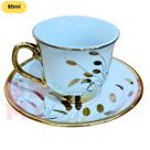 Kit Café 80ml em Porcelana Branca com Estampa Floral e Dourado Delicadeza e Charme