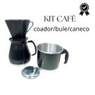 Kit Café Bule Fervedor Coador Preto-Craqueado Básico
