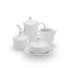 Kit Café Chá com Bule 650ml Leiteira 350ml Açucareiro 250ml e Mateigueira com Tampa 110ml Porcelana Branca Louça