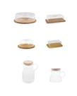 Kit Café da Manhã: 2 Jarras Vidro + Boleira + Manteigueira + Porta Frios + Porta Queijo Bambu