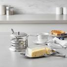 Kit Café da Manhã com Açucareiro de Vidro e Colher de Servir + Manteigueira de Inox c/ Tampa e Pegador