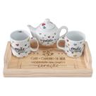Kit Café da Manhã Dia das Mães 4 pçs - Bandeja Bule Caneca