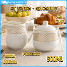 Kit Café Da Manhã Jarra Leiteira Açucareiro Com Colher 300mL Branco Com Borda Dourado Luxo Regalis