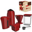 Kit Café Vermelho C/Garrafa Coador Açucareiro Leiteira Pote