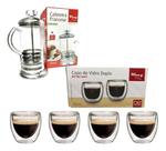 Kit Cafeteira Francesa + 4 Copo Vidro Duplo Para Café 80ml Kit Cafeteira Francesa + 4 Copo Vidro Duplo Para Café 80ml