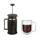 Kit Cafeteira Francesa 600ml + Caneca Vidro Duplo 260ml