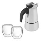 Kit Cafeteira Italiana Moka 450Ml + 2 Copos Vidro Duplo 80Ml Kit Cafeteira Italiana Moka 450Ml + 2 Copos Vidro Duplo 80Ml