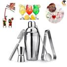 Kit Caipirinha Inox 5 Peças - Completo Profissional - Coqueteleira 550ml Dosador