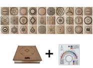 Kit Caixa + 30 Gráficos Radiestesia MDF Cru 20x20cm 3mm + Relógio Prancha Francesa -