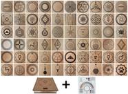 Kit Caixa + 60 Gráficos Radiestesia MDF Cru 20x20cm 3mm + Relógio Prancha Francesa -