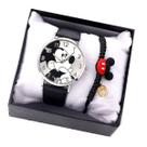 Kit Caixa De Relógio Analógico E Pulseira Mickey Ajustável