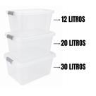 Kit caixa organizadora grande transparente com tampa e travas 20 litros
