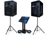 Kit caixa som ativa passiva 12" 500w datrel tripé mesa prof