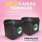 Kit Caixa Térmica Black ForPlast Resistente 34 Litros Praia Alça Porta Copos