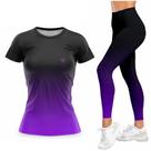 Kit Calça Legging Cós Alto Blusa Feminina Academia Degrade Moda Fitness Caminhada Kit Calça Legging Cós Alto Blusa Feminina Academia Degrade Moda Fitness Caminhada
