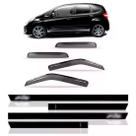 Kit calha chuva honda fit 2003 a 2008 + friso lateral