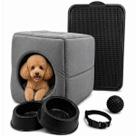 Kit Cama 3em1 Suede Pet Grande Sanitário Comedouro Coleira Bolinha