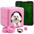 Kit Cama 3em1 Suede Pet Grande Sanitário Grama Comedouro Coleira Bolinha