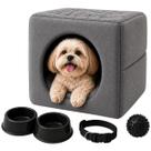 Kit Cama 3em1 Suede Pet Pequeno com Comedouro Coleira Bolinha Fofos